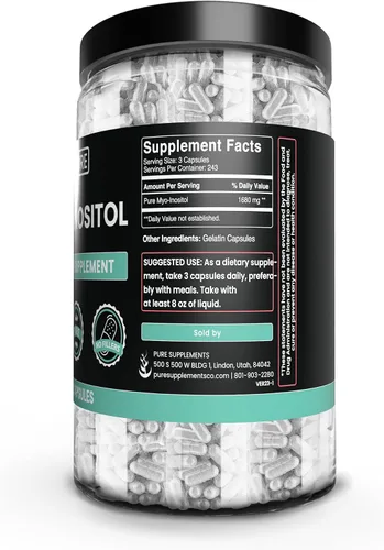 Vista 3 de Pure Original Ingredients Myo-inositol (730 cápsulas) sin magnesio o rellenos de arroz, siempre puro, verificado por laboratorio