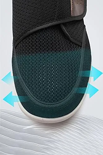 Vista 4 de youyun Zapatos para diabéticos para hombres mayores, anchos para hombres, zapatos para caminar, zapatos de cierre ajustable, transpirables, ligeros