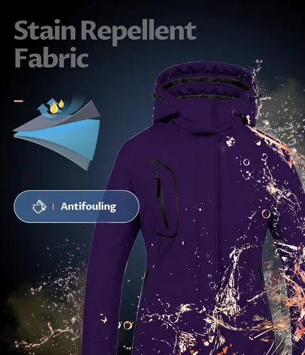 Vista 4 de CREATMO US Chaqueta de esquí impermeable de montaña para mujer, resistente al viento, chaqueta de snowboard cálida para invierno