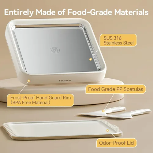 Vista 3 de Máquina para hacer helados enrollados, máquina de helado instantáneo con tapa y 2 espátulas, acero inoxidable SUS316 de grado alimenticio, bandeja