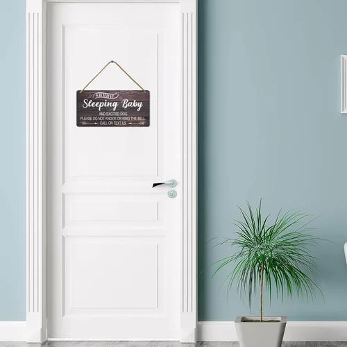 Vista 4 de Letrero decorativo de madera para colgar en la puerta delantera, 5 x 10 pulgadas, divertido letrero para timbre de puerta Sign01