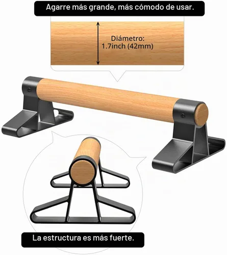 Vista 5 de SELEWARE Wood Push Up Bars Steel Calisthenic Parallette Bars Handstand Bars A: Agarre de madera (15.7"L x 4"H)