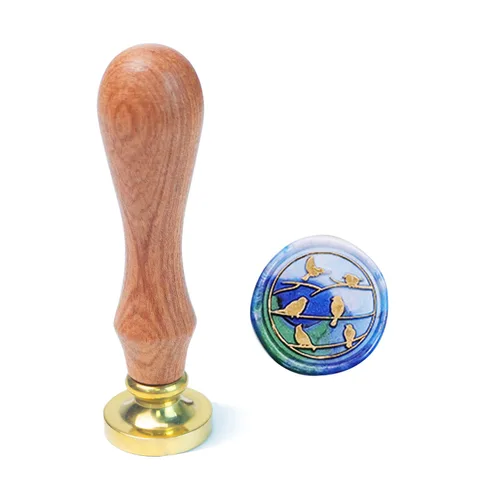 Vista 30 de Sello de cera de flor con mango de madera de cabeza de latón extraíble para sellado de sobres