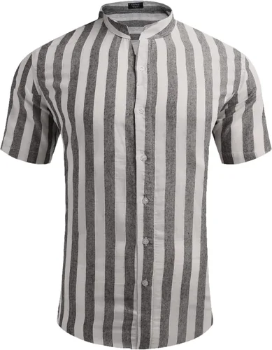 Vista 4 de COOFANDY Camisa casual de lino con cuello de banda y botones para hombre