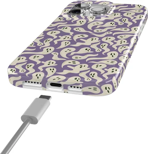 Vista 5 de Casely iPhone 14 Pro Case All Boo'd Up Purple Ghost Compatible with MagSafe Classic Ultra Thin Design