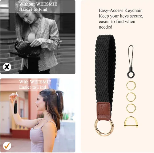 Vista 2 de WEESMILE - Llavero de muñeca elástico, bonitos llaveros de muñeca para mujer Car Keychain for Keys, Elastic Wrist Strap, Breathable Woven