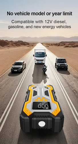 Vista 6 de Arrancador de batería de automóvil con compresor de aire 10000 mAh 150 PSI cargador, caja de salto de arranque