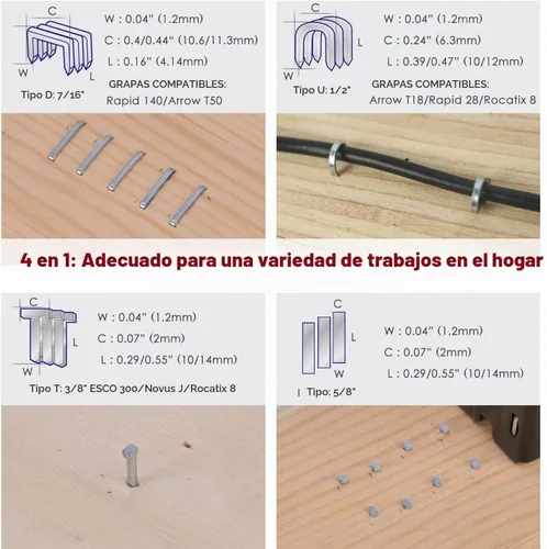 Vista 5 de Pistola grapadora para tapicería resistente, DEWBIN 4 en 1 con 2000 grapas, grapadora manual con ajuste de potencia para muebles, madera, Grapadora