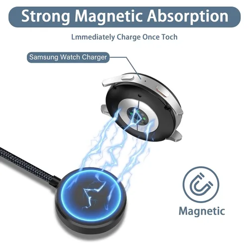 Vista 3 de Cable de carga múltiple 4 en 2 de 100 W para Samsung Galaxy Watch 8/7/6/5, cargador magnético para Samsung Watch y teléfono, USB C/Lightning/Micro