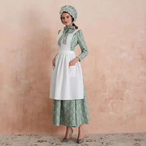 Vista 3 de Abaowedding Disfraz de pionera estadounidense para mujer, vestido histórico modesto pradera colonial floral