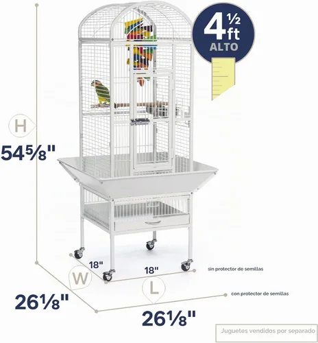 Vista 2 de Prevue Pet Products 34512 Dometop - Jaula para pájaros, pequeña, color blanco tiza Powder‑Coated Steel Cage with Wheels, Seed Guards, and Perch