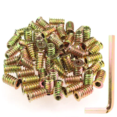 Vista 20 de Juego de 142 piezas: Insertos roscados de 1/4"-20 (10mm, 15mm, 20mm, 25mm), tuercas e insertos de madera para tornillos de muebles de madera, azul
