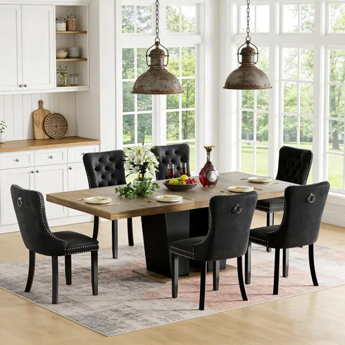 Vista 51 de Mesa de comedor extensible de 78.74 pulgadas para 6 8 y 10 pulgadas, moderna mesa de comedor extensible de granja con base de doble pedestal, mesa