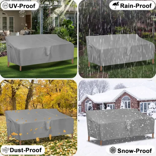 Vista 7 de OutdoorLines Funda impermeable para sofá de 4 plazas para patio al aire libre, resistente a los rayos UV, resistente a la intemperie, resistente Gris