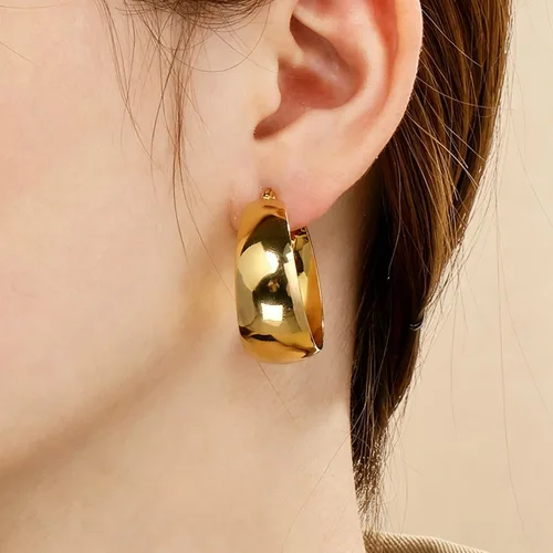 Vista 4 de Aretes de aro anchos de oro para mujer, aretes de aro gruesos y grandes de gold1