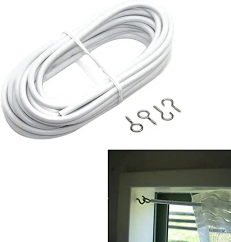 Vista 8 de Kit de cables de cortina de red para colgar de 2 a 13.1 ft, cuerda de cortina con ojos de gancho autoadhesivos para barra de cortina