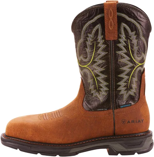 Vista 3 de ARIAT Workhog Xt - Botas de trabajo impermeables con punta cuadrada ancha para hombre, Aceitado Marrón Oscuro/Negro