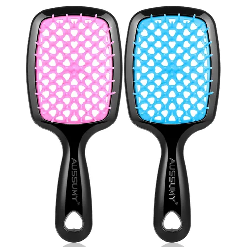 Vista 10 de Cepillo desenredante ventilado para el cabello, paquete de 2 cepillos desenredantes con cerdas suaves para que no se enreden sin esfuerzo, ideal