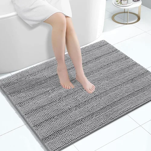 Vista 140 de Grandaily Alfombras de baño de felpilla a rayas de 24 x 16 pulgadas, extra gruesas y suaves, absorbentes, parte trasera de goma, alfombra de ducha
