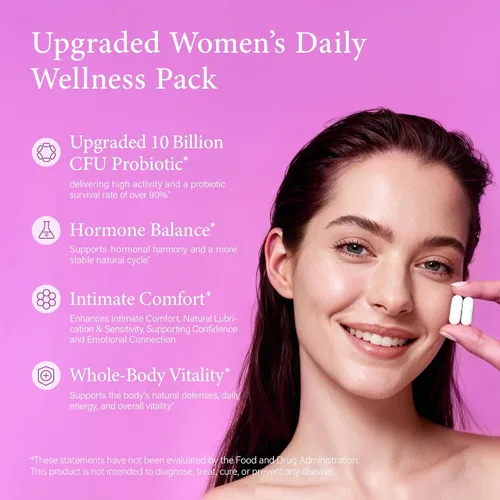 Vista 4 de LAIFE Probióticos vaginales prémium para mujeres, 10B UFC + Urolitina A para la salud vaginal, apoya el equilibrio del pH, bienestar femenino