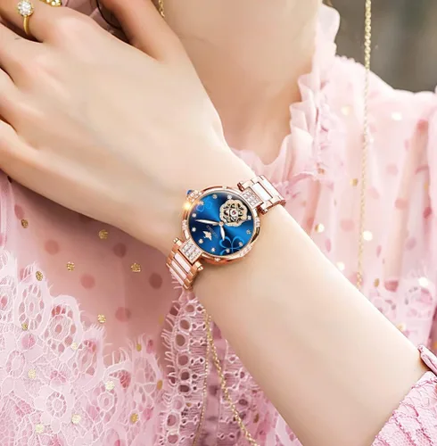 Vista 7 de OUPINKE Relojes automáticos para mujer, con diamantes elegantes, de vestir, de esqueleto, mecánico, cuerda automática, impermeable, luminoso