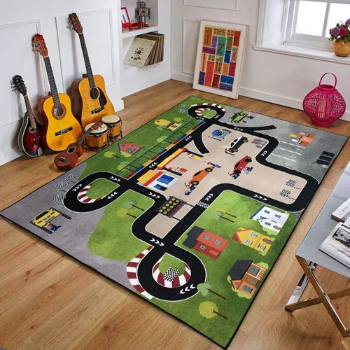 Vista 6 de Alfombra de juego para niños, alfombra educativa de tráfico para niños, alfombra de tráfico de dibujos animados de bebé, alfombra ideal para jugar
