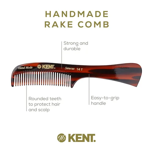Vista 4 de Kent Peine desenredante grande de tortuga 14T, dientes anchos para cabello largo y grueso, rizado y ondulado, peine desenredante para cabello húmedo