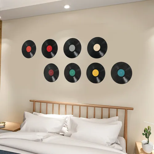 Vista 5 de PEUTIER 8 piezas de decoración de pared de disco de vinilo en blanco, 8.7 pulgadas, pósteres de cubierta de álbum, arte de pared, disco de vinilo