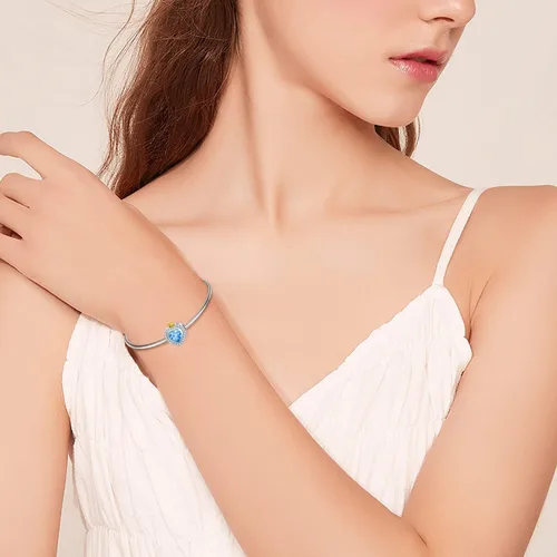 Vista 4 de LONAGO Abalorio personalizado con foto para mujer, plata de ley 925, con forma de corazón, piedra natal simulada