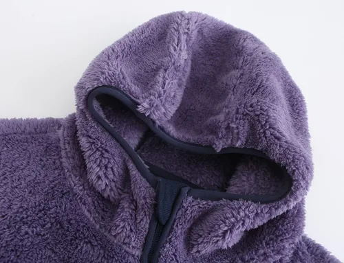 Vista 3 de Chaqueta sherpa de forro polar suave con capucha y cremallera completa para niña Violeta oscuro
