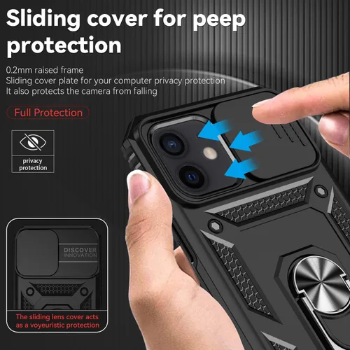 Vista 3 de HNHYGETE Funda para iPhone 12 / iPhone 12 Pro con protector de pantalla: [grado militar de 20 pies probada en caídas] anillo a prueba de golpes