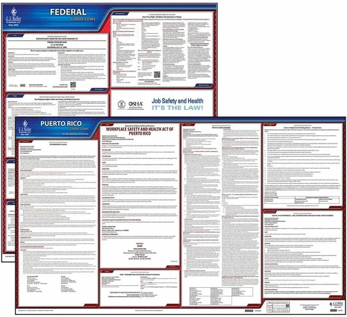 Vista 2 de Juego de carteles de la ley laboral federal y de Puerto Rico 2026 (inglés, estado de relaciones públicas) - Pósteres laminados que cumplen