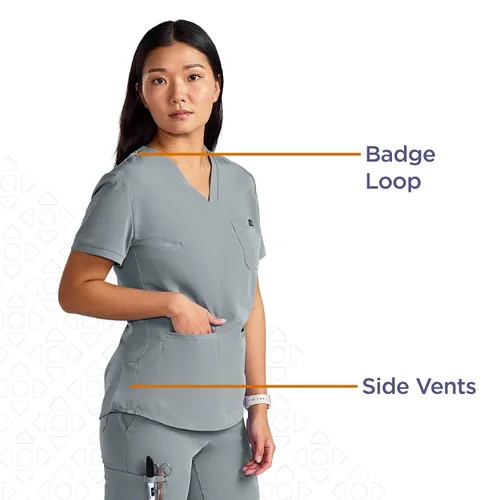 Vista 4 de ave. Lex - Camiseta médica para mujer, estilo túnica, tela elástica en 4 direcciones, cómoda, de fácil cuidado, resistente a las arrugas