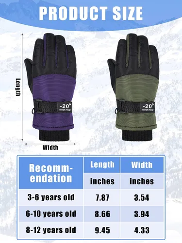 Vista 3 de 2 pares de guantes de nieve impermeables para niños, guantes de esquí para niños y niñas, guantes de snowboard cálidos y gruesos para clima frío