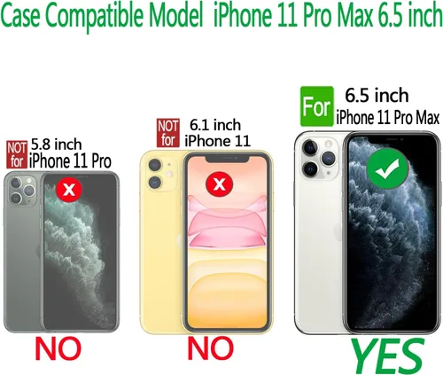 Vista 2 de Funda para iPhone 11 Pro Max para mujer, funda para iPhone 11 Pro Max con tarjetero y soporte de cuero magnético, funda compatible con iPhone 11 Pro