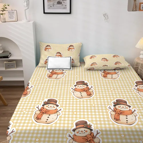 Vista 3 de Juego de sábanas de Navidad para cama individual, sábanas y fundas de almohada de microfibra de 3 piezas, juego de sábanas con estampado de muñeco Aa
