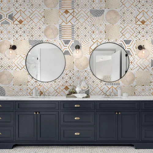 Vista 16 de Alwayspon 10 calcomanías de transferencia de azulejos de vinilo con efecto mármol, 6 x 6 pulgadas, calcomanías autoadhesivas para decoración de baño