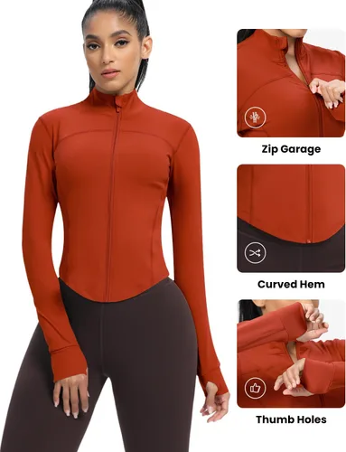 Vista 97 de AVGO Chaquetas de entrenamiento recortadas para mujer, con cremallera, ajustadas, atléticas, con agujeros para el pulgar