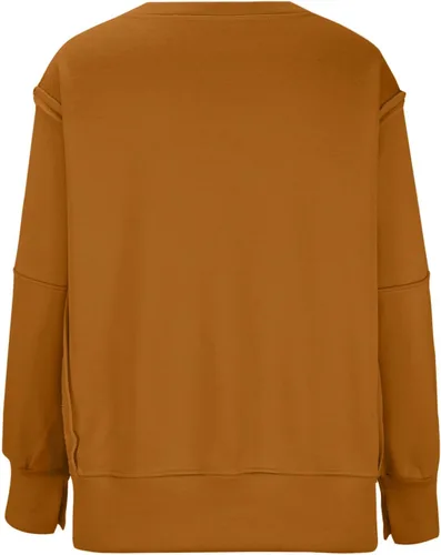 Vista 6 de Ceboyel Sudadera de gran tamaño para mujer 2023, color sólido, cuello redondo, suéter con abertura lateral, cómodo ropa de moda de otoño