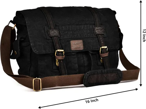 Vista 7 de Bolsa bandolera de hombro de lona LEATHER VILLAGE para hombres y mujeres – Elegante bandolera estilo mochila para oficina, viajes y uso diario