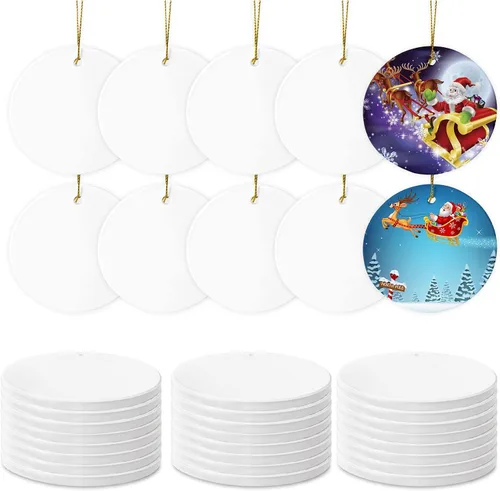 Vista 9 de Adornos de cerámica de sublimación, discos de cerámica a granel para impresión de prensa de calor, porcelana redonda blanca, regalo de recuerdo