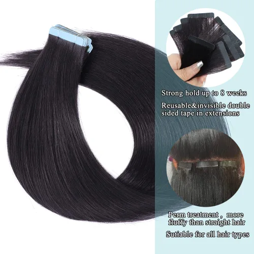 Vista 4 de 40 extensiones de cabello humano con cinta, extensiones de cabello humano lacio Yaki para mujer, extensiones de cabello humano real sin costuras