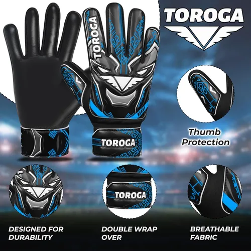 Vista 3 de Guantes de portero para niños y jóvenes, guantes de portero de fútbol, agarre de látex fuerte, soporte de muñeca doble y malla transpirable, guantes