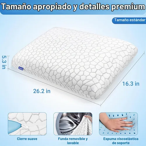 Vista 2 de Almohadas de espuma viscoelástica, almohada de cama para dormir de lado, espalda y boca abajo, almohada cervical para dormir con funda extraíble