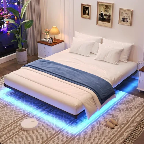 Vista 8 de Awesofurni Base de Cama Flotante de Tamaño Individual, Base de Cama Individual con Luces LED Inteligentes, Base de Cama Moderna de Metal Resistente