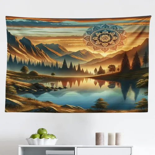Vista 34 de Ambesonne colección de decoración del hogar, tapices de pared para recámara, sala de estar, recámara, multicolor 2-Verde oscuro Arena Marrón