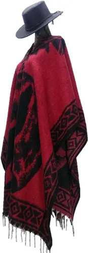 Vista 3 de Sharpshooter Conjunto de poncho de lobo aullando de luna llena roja y sombrero de vaquero negro