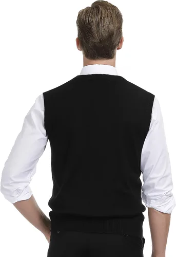 Vista 2 de PJ PAUL JONES Chaleco de punto trenzado con cuello en V para hombre