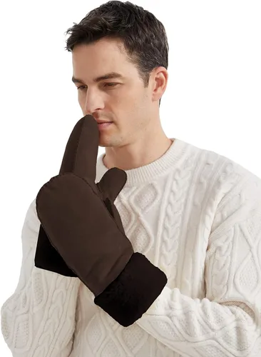 Vista 4 de Surblue Manoplas de gamuza de oveja de invierno para hombre, piel de oveja de alta calidad, cálido puño grueso forrado de lana de cordero