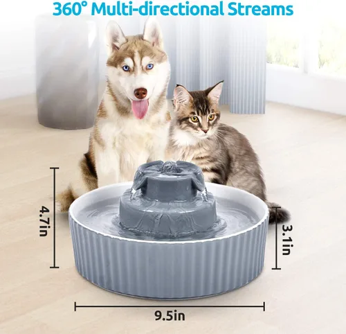 Vista 4 de fuente de agua de cerámica para gatos de 2.1L - para gatos y perros, fuente de cerámica para mascotas de 360 grados - 2.1L de gran capacidad de agua